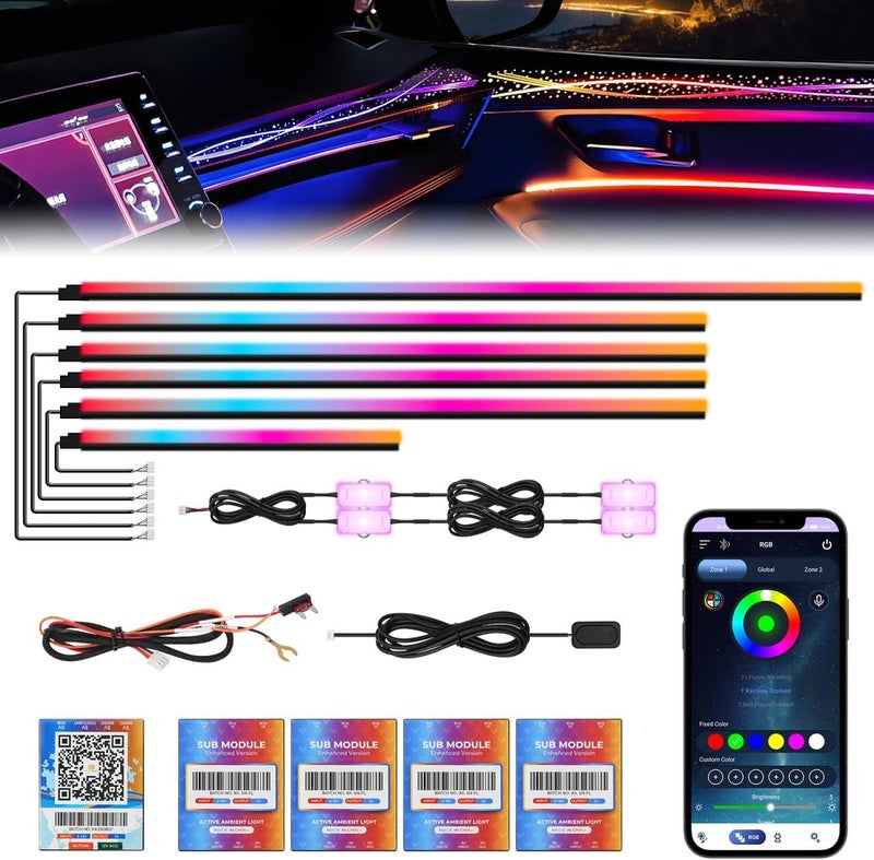 WEBUPAR New Version Dreamcolor Acrylic Car Interior Lights 10 in 1 RGB LED Strip Lights APP Control Zoned Control System 252 Color Modes DIY Fiber Optic Ambient Lighting Kits Music Car Neon Lights - Image 1